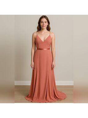 NWT Vera Wang crepe dusty rose halter style maxi gown bridesmaid. size 2